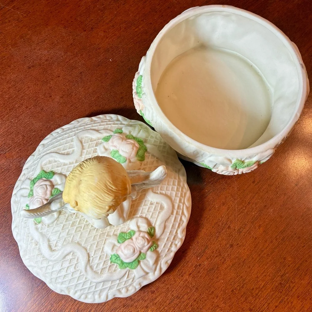 Vintage Cherub Angel Trinket Box | 7” Porcelain Keepsake Jewelry Box